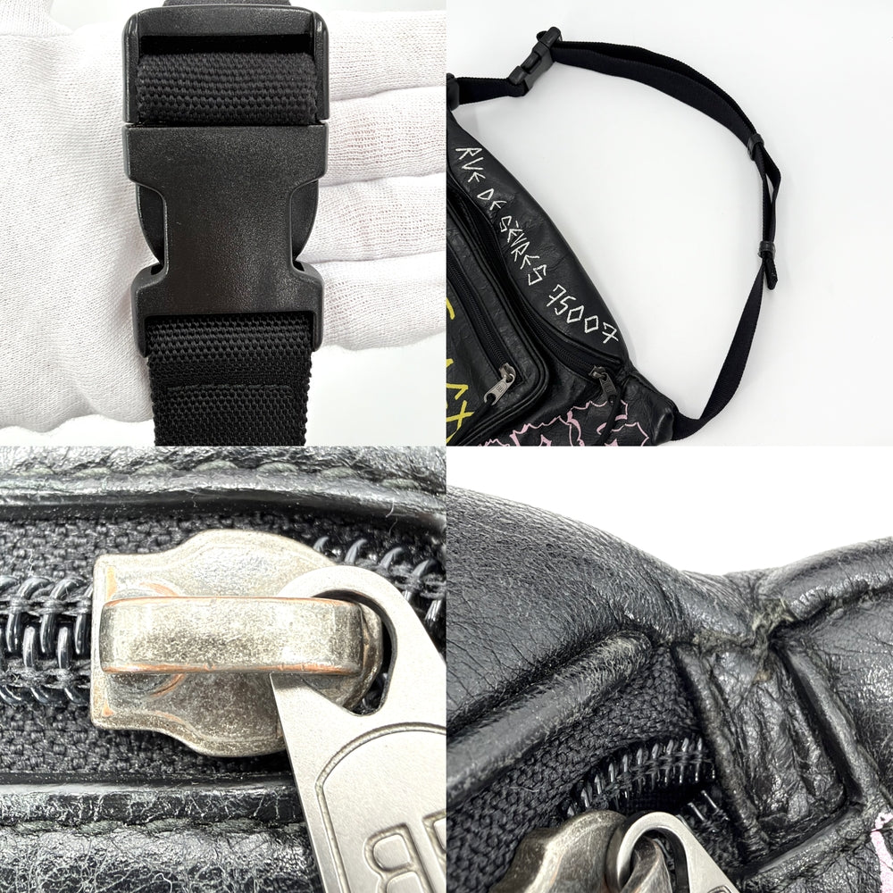 BALENCIAGA バレンシアガ ウエストバッグ エクスプローラー グラフィティ 529550 カーフ ブラック 黒 マルチカラー シルバー金具 メンズ【中古品】