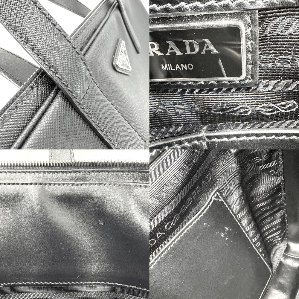 PRADA プラダ ビジネスバッグ トライアングルロゴ ブリーフケース ハンドバッグ サフィアーノレザー レザー ブラック 黒 シルバー金具 メンズ【中古品】
