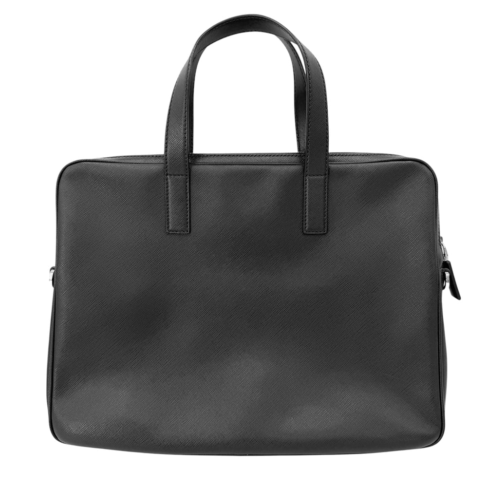 PRADA プラダ ビジネスバッグ トライアングルロゴ ブリーフケース ハンドバッグ サフィアーノレザー レザー ブラック 黒 シルバー金具 メンズ【中古品】