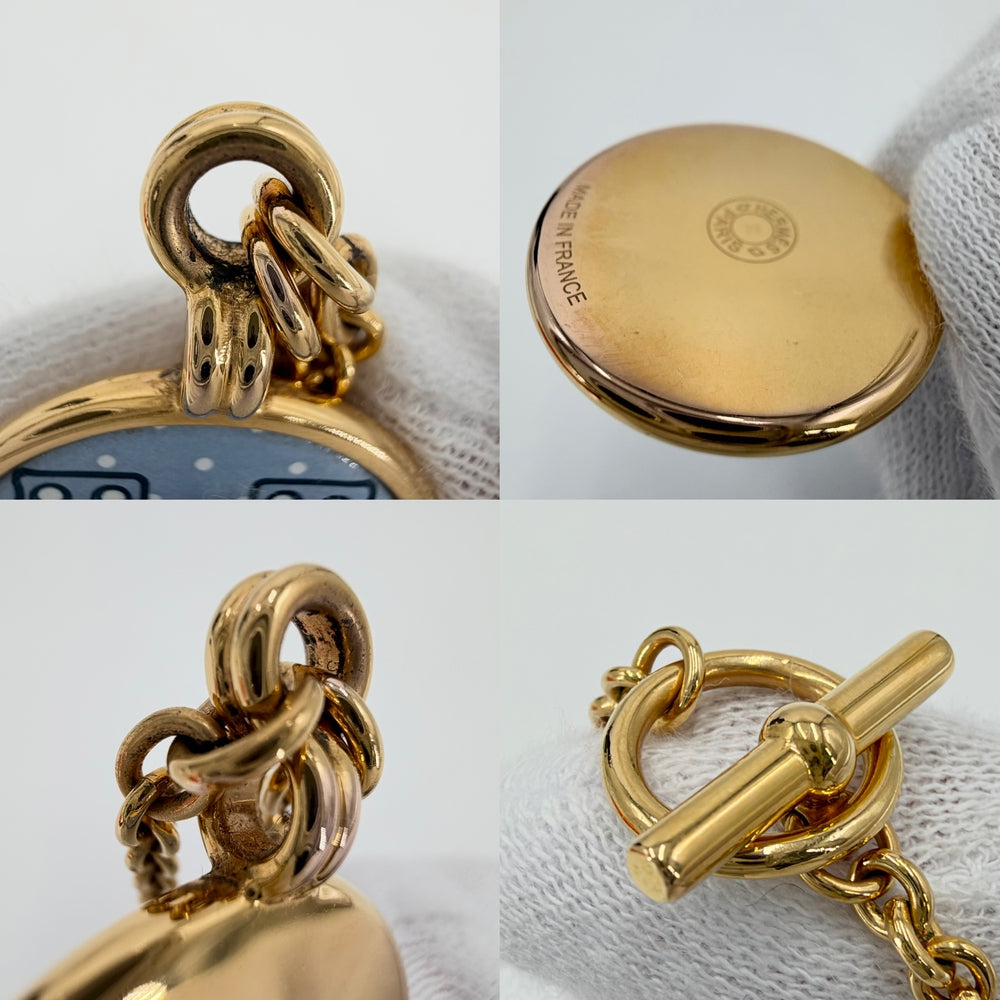 HERMES エルメス ネックレス メダイユ ホースインバンダナ ペンダント ジュエリー アクセサリー メタル ゴールド ブルー 青 レディース 約19.1g【中古品】