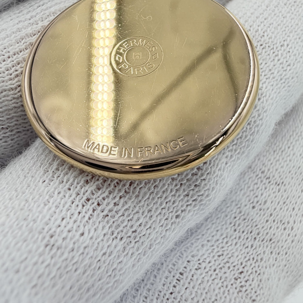 HERMES エルメス ネックレス メダイユ ホースインバンダナ ペンダント ジュエリー アクセサリー メタル ゴールド ブルー 青 レディース 約19.1g【中古品】
