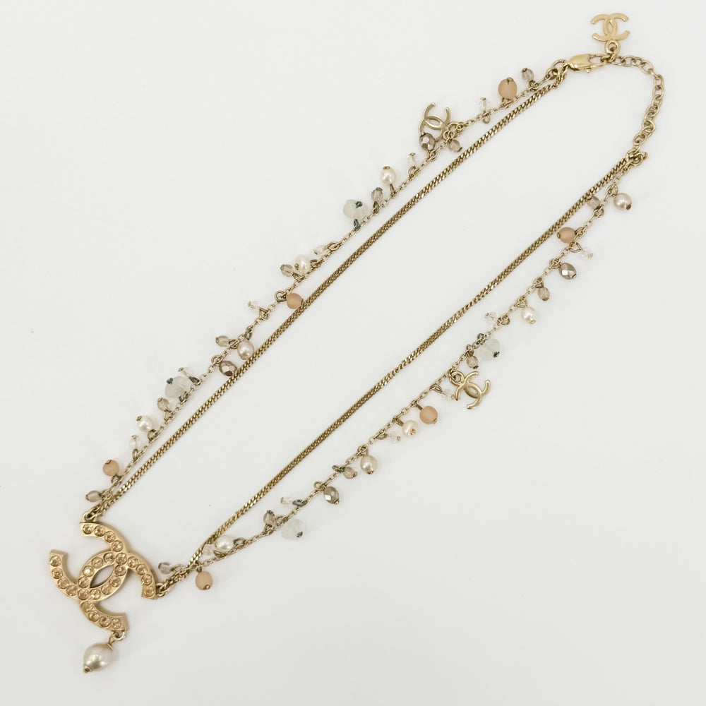 CHANEL シャネル ネックレス ココマーク ラインストーン フェイクパール アクセサリー GP 02P レディース 約16.6g 2002年【中古品】