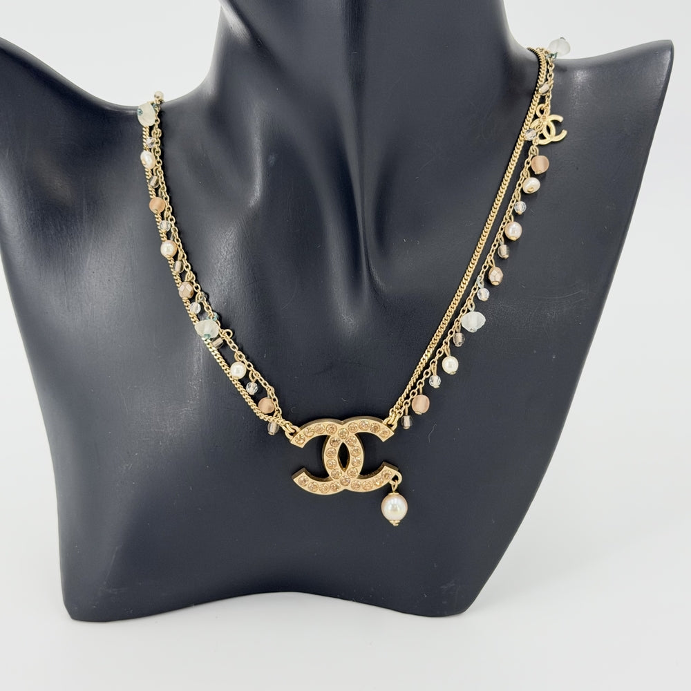 CHANEL シャネル ネックレス ココマーク ラインストーン フェイクパール アクセサリー GP 02P レディース 約16.6g 2002年【中古品】