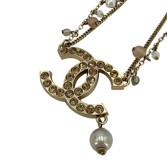 CHANEL シャネル ネックレス ココマーク ラインストーン フェイクパール アクセサリー GP 02P レディース 約16.6g 2002年【中古品】