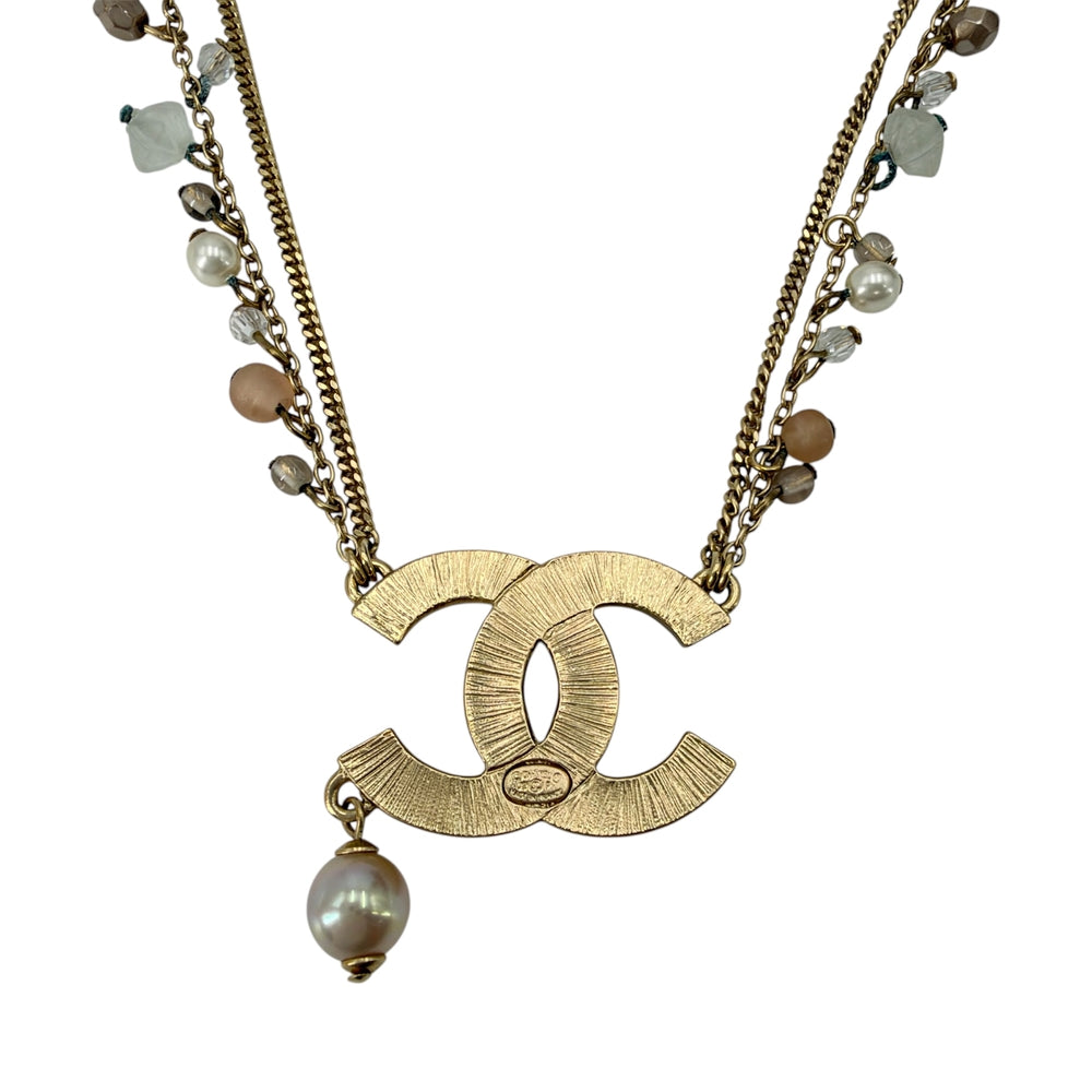 CHANEL シャネル ネックレス ココマーク ラインストーン フェイクパール アクセサリー GP 02P レディース 約16.6g 2002年【中古品】