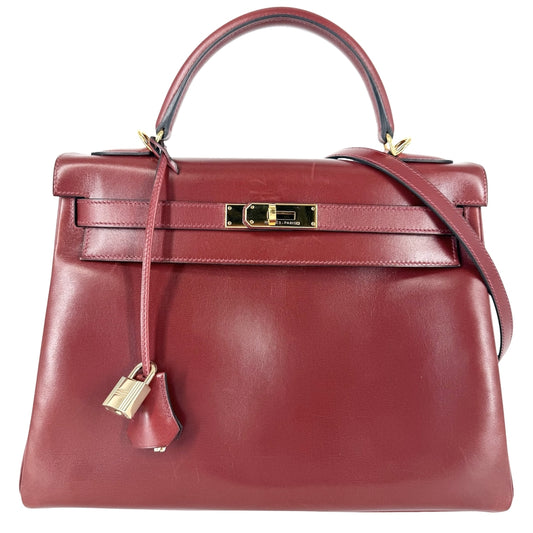 HERMES エルメス 2WAY ケリー32 ショルダーバッグ ハンドバッグ 内縫い 鞄 かばん □E刻印 レザー ワインレッド ゴールド金具 レディース 2001年【中古品】
