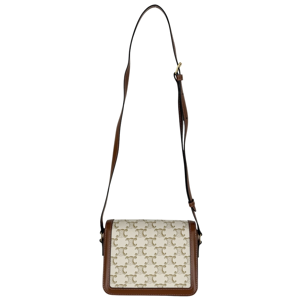 CELINE セリーヌ ショルダーバッグ ティーン トリオンフ 188882BZ4 PVC レザー ホワイト 白 ブラウン 茶 ゴールド金具 レディース【中古品】