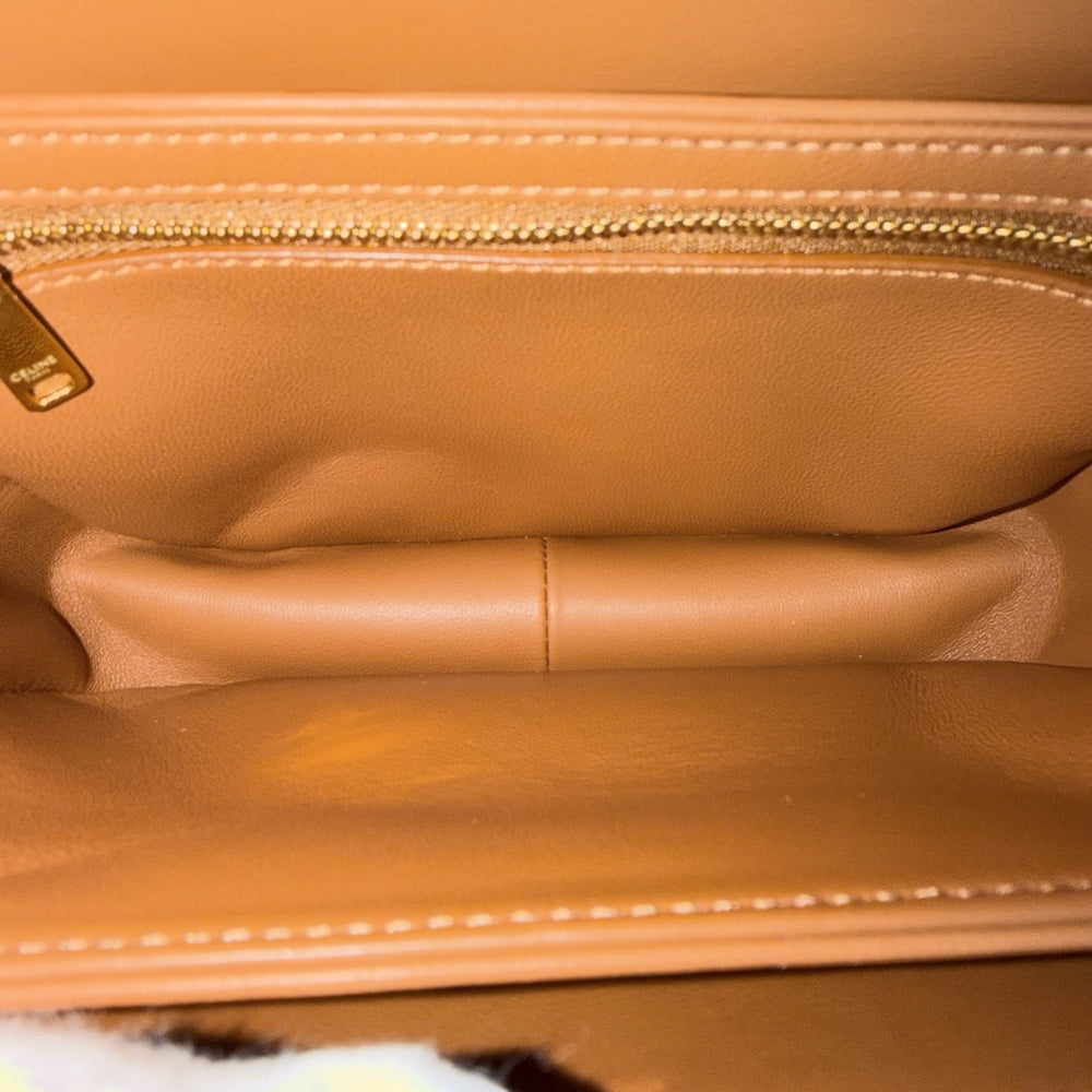 CELINE セリーヌ ショルダーバッグ ティーン トリオンフ 188882BZ4 PVC レザー ホワイト 白 ブラウン 茶 ゴールド金具 レディース【中古品】