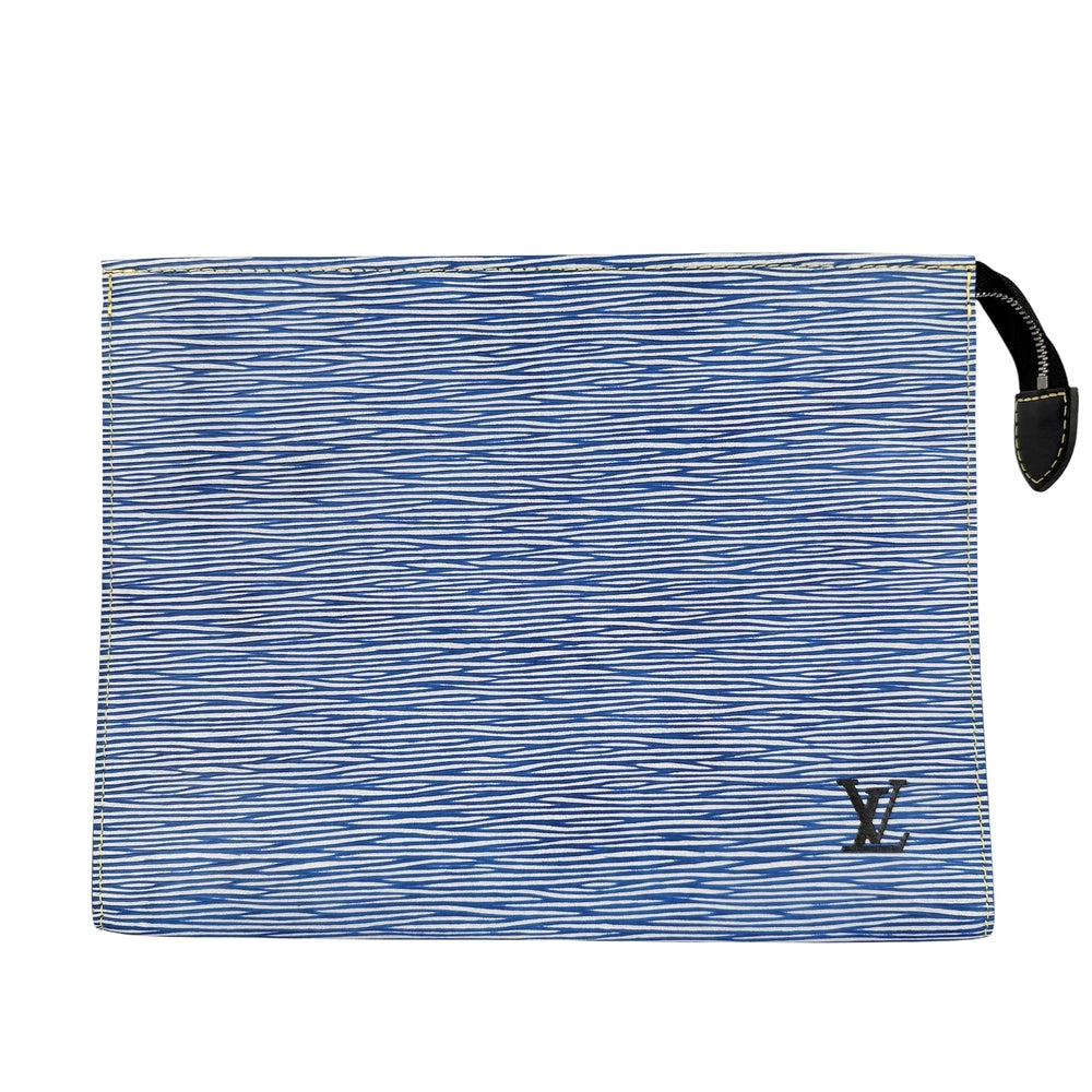 LOUIS VUITTON ルイヴィトン クラッチバッグ エピ・デニム ポッシュ・トワレ26 セカンドバッグ かばん 鞄 Ｍ54654 エピレザー ブルー 青 ホワイト 白 シルバー金具 レディース【中古品】