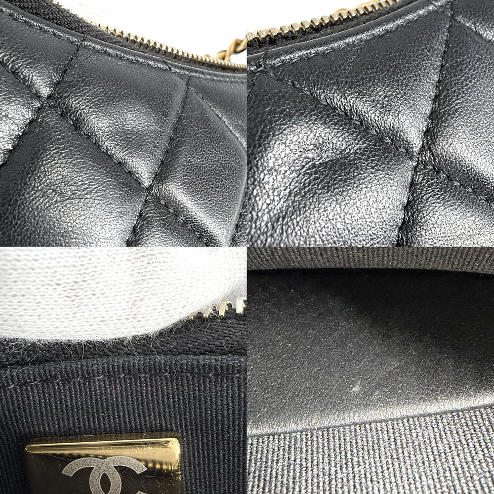 CHANEL シャネル ショルダーバッグ マトラッセ ミニホーボーバッグ チェーンクラッチ ラムスキン ブラック 黒 ゴールド金具 レディース【中古品】