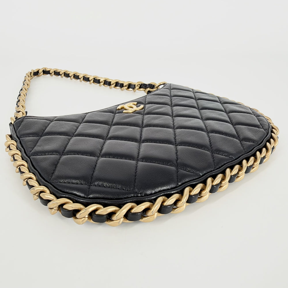 CHANEL シャネル ショルダーバッグ マトラッセ ミニホーボーバッグ チェーンクラッチ ラムスキン ブラック 黒 ゴールド金具 レディース【中古品】