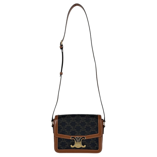 CELINE セリーヌ ショルダーバッグ ティーン トリオンフ 188882BZ4 PVC レザー ブラウン 茶 ゴールド金具 レディース【中古品】