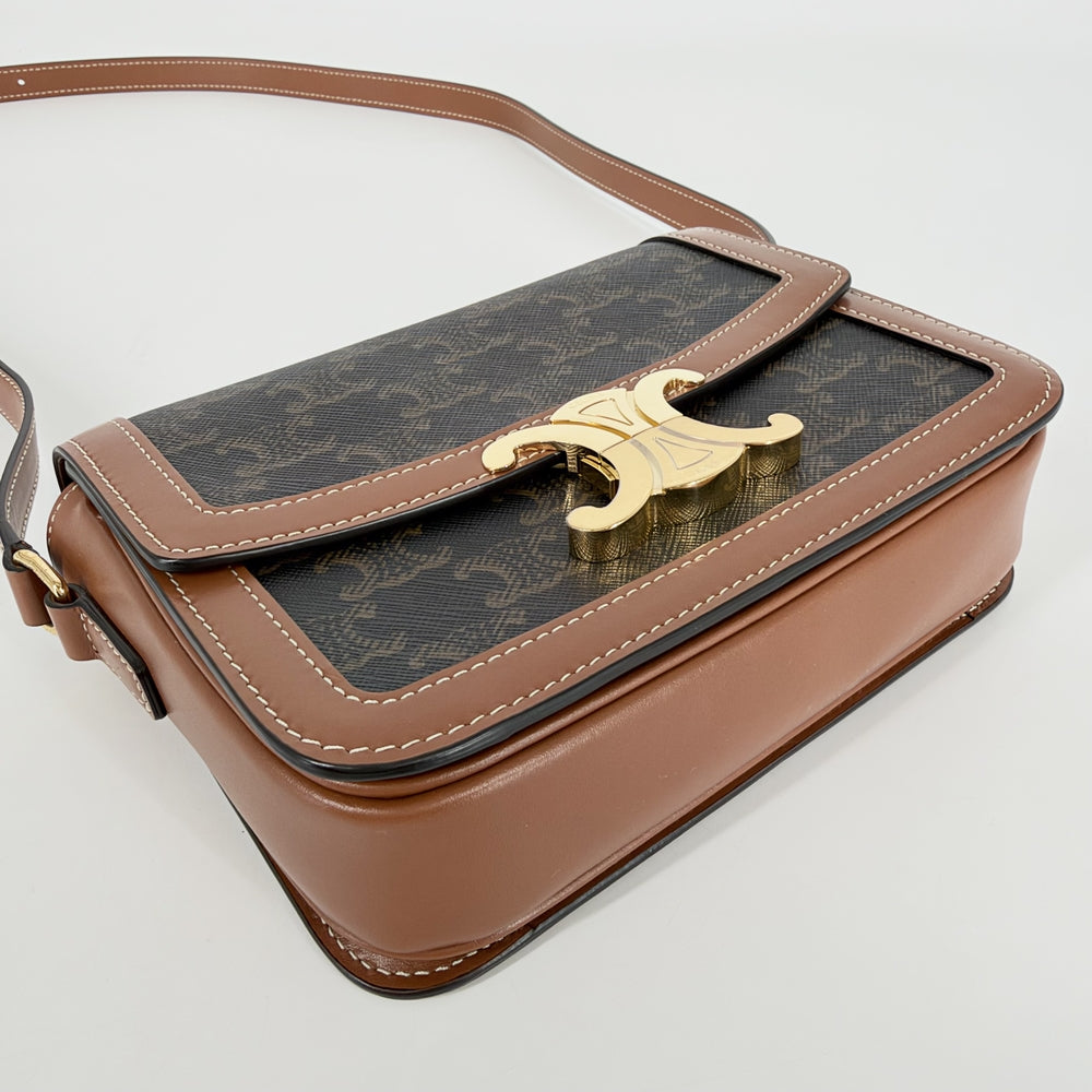 CELINE セリーヌ ショルダーバッグ ティーン トリオンフ 188882BZ4 PVC レザー ブラウン 茶 ゴールド金具 レディース【中古品】