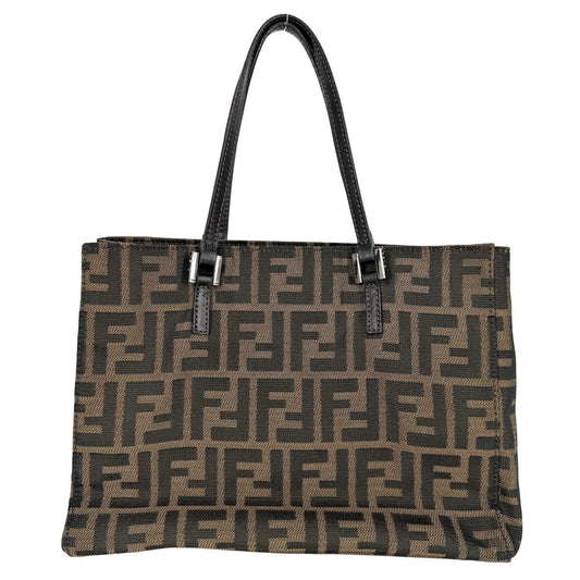 FENDI フェンディ ハンドバッグ ズッカ 8BH072 キャンバス レザー ブラウン 茶 シルバー金具 レディース【中古品】