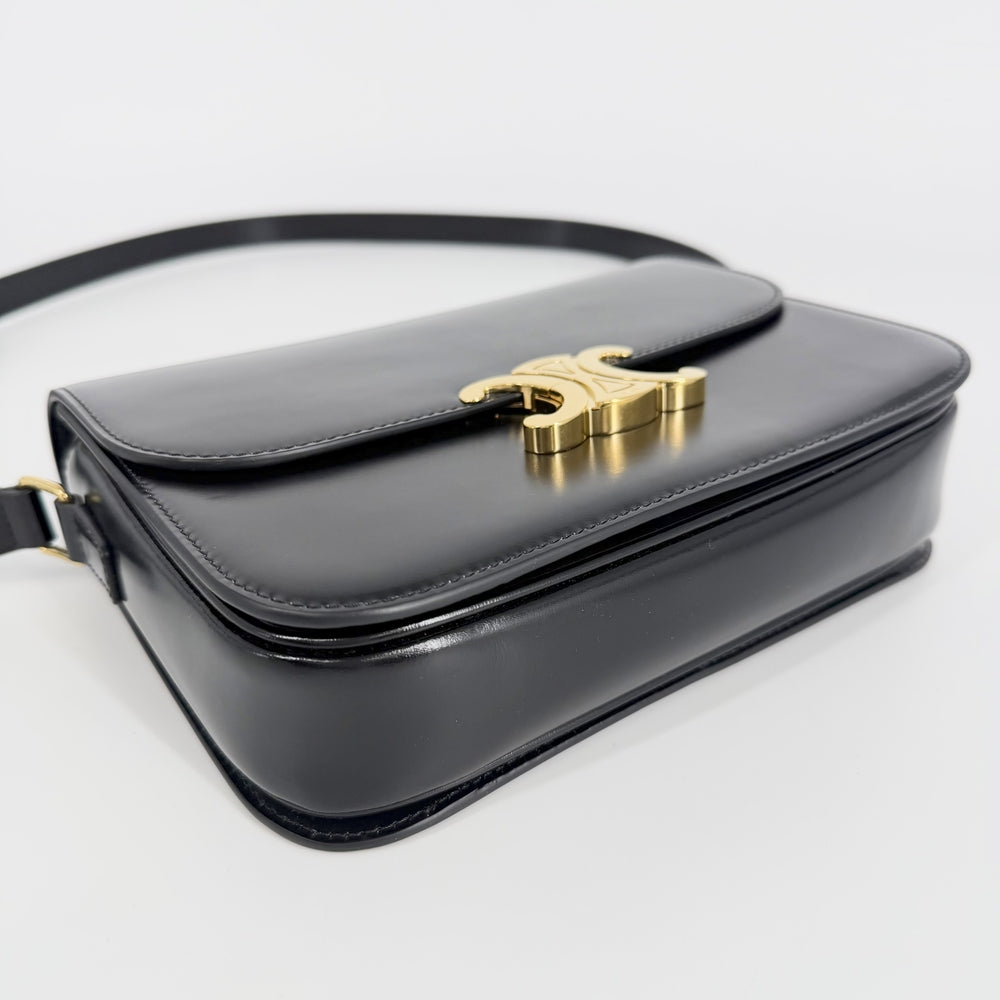 CELINE セリーヌ ショルダーバッグ クラシック トリオンフ カーフ ブラック 黒 ゴールド金具 レディース【中古品】