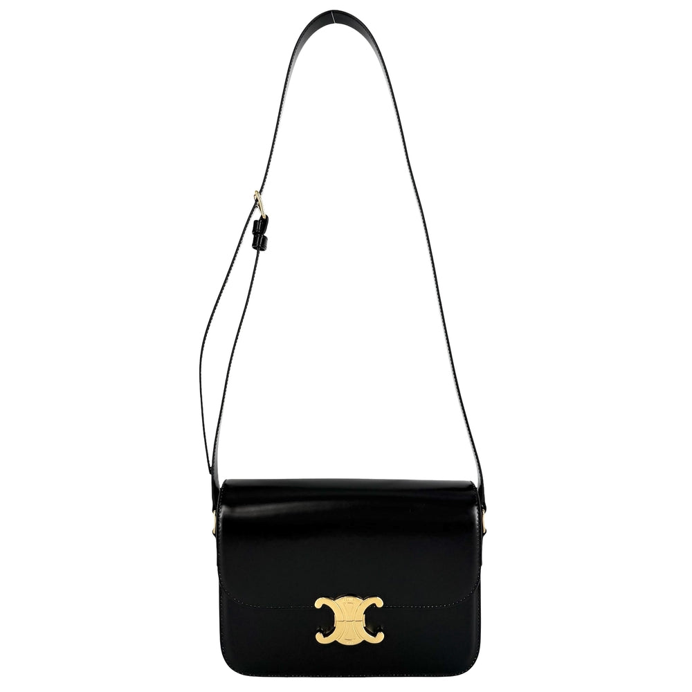 CELINE セリーヌ ショルダーバッグ クラシック トリオンフ カーフ ブラック 黒 ゴールド金具 レディース【中古品】