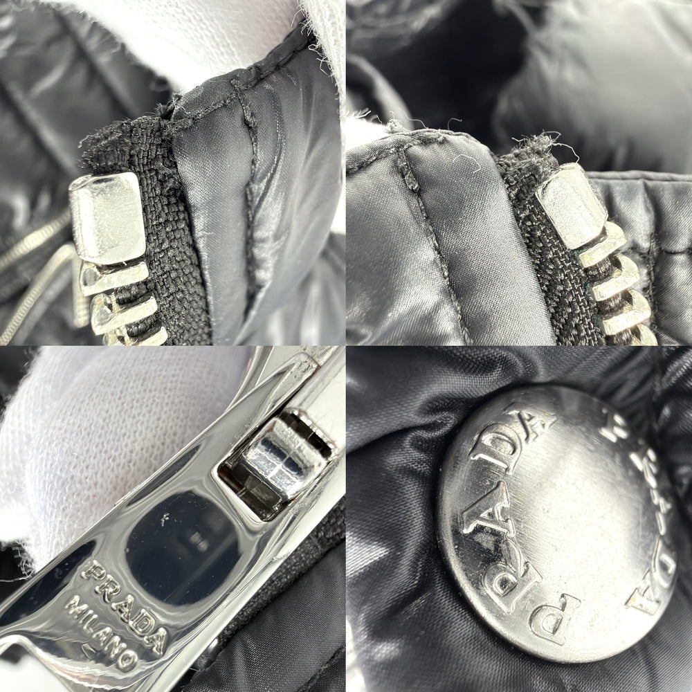 PRADA プラダ ダウンジャケット アウター トライアングルロゴ 46 SGA654 ネイビー 紺 シルバー金具 冬 ナイロン メンズ【中古品】
