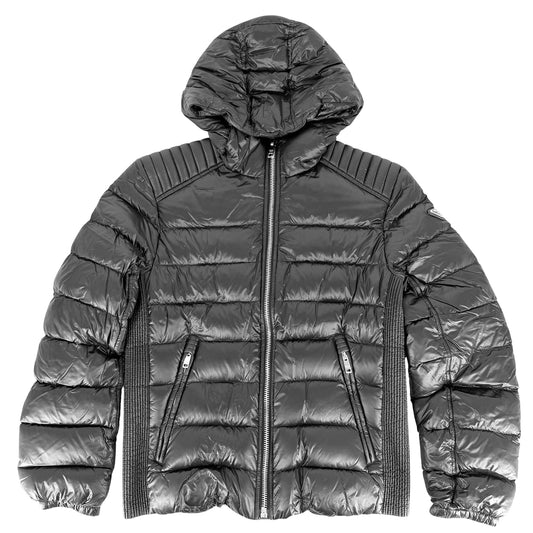 PRADA プラダ ダウンジャケット アウター トライアングルロゴ 46 SGA654 ネイビー 紺 シルバー金具 冬 ナイロン メンズ【中古品】