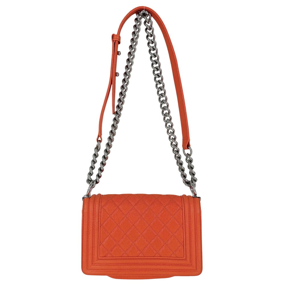 CHANEL シャネル ショルダーバッグ マトラッセ ボーイシャネル スモール ココマーク BOY CHANEL A67085 キャビアスキン オレンジ シルバー金具 レディース【中古品】
