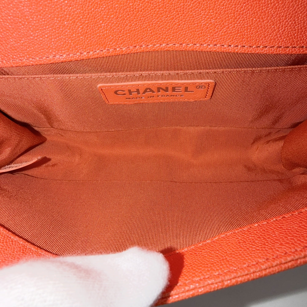 CHANEL シャネル ショルダーバッグ マトラッセ ボーイシャネル スモール ココマーク BOY CHANEL A67085 キャビアスキン オレンジ シルバー金具 レディース【中古品】