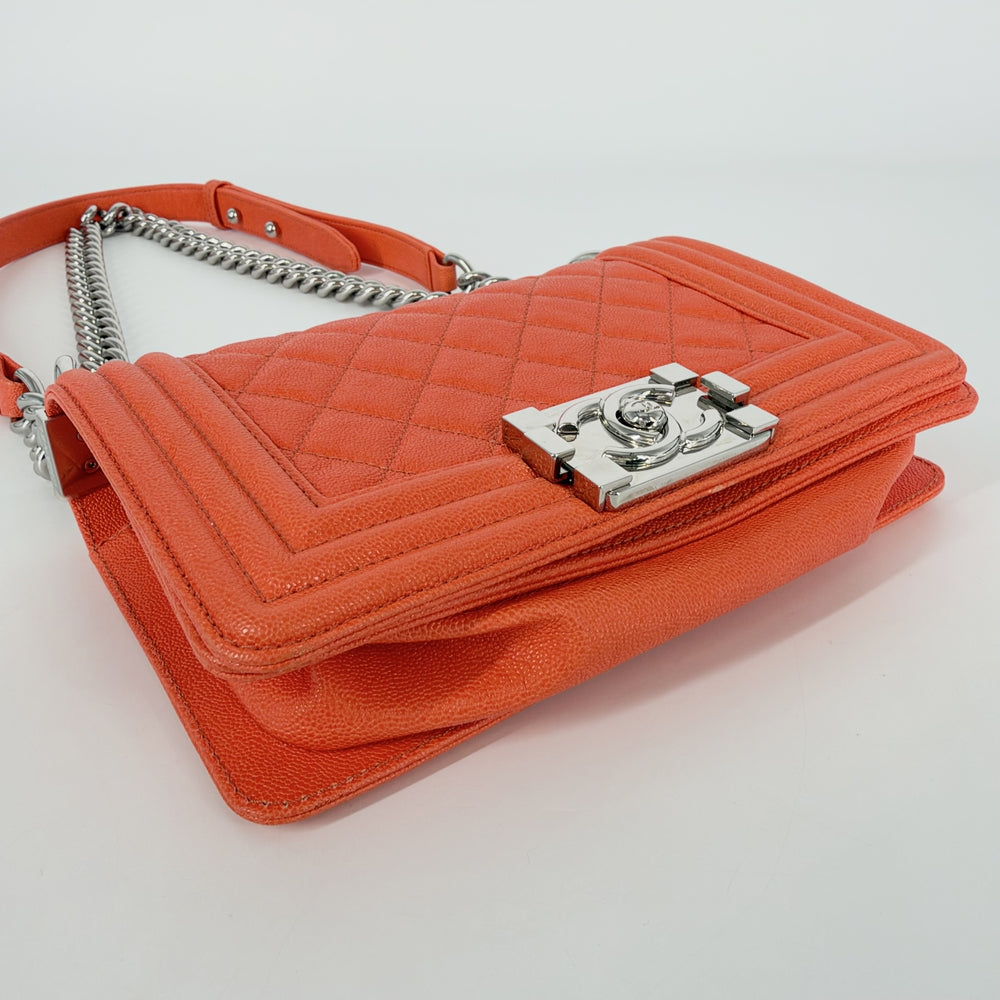 CHANEL シャネル ショルダーバッグ マトラッセ ボーイシャネル スモール ココマーク BOY CHANEL A67085 キャビアスキン オレンジ シルバー金具 レディース【中古品】