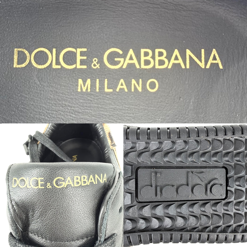 DOLCE&GABBANA ドルチェアンドガッバーナ スニーカー Brasil ディアドラ ドルガバ レオパード レザー ブラック 黒 レオパード メンズ【中古品】