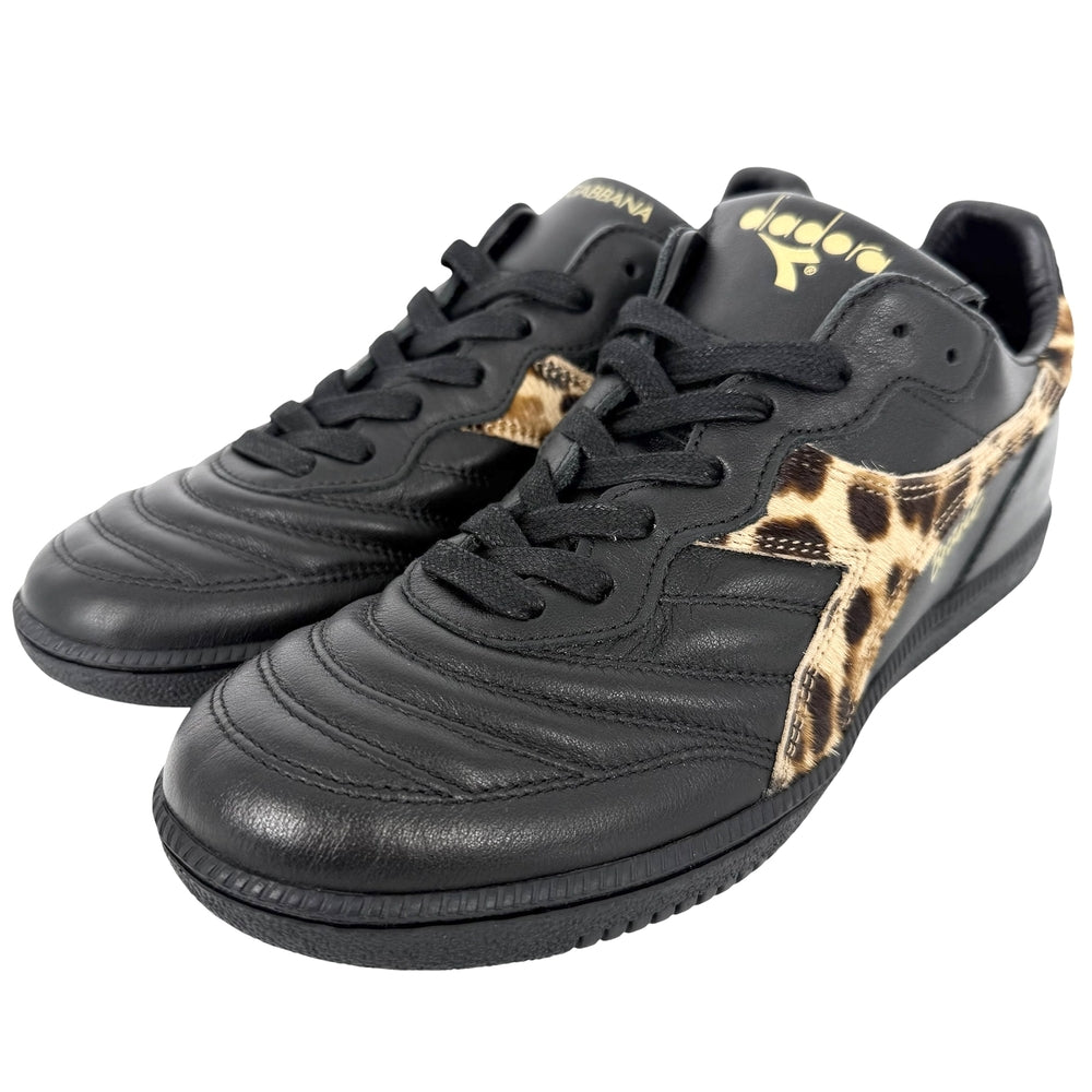 DOLCE&GABBANA ドルチェアンドガッバーナ スニーカー Brasil ディアドラ ドルガバ レオパード レザー ブラック 黒 レオパード メンズ【中古品】