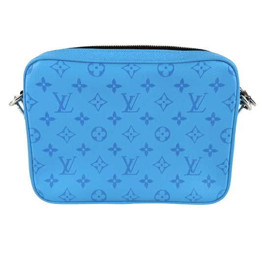 LOUIS VUITTON ルイヴィトン ショルダーバッグ トリオメッセンジャー タイガラマ・カウハイド M27641 モノグラムキャンバス ブルー 青 シルバー金具 メンズ【中古品】