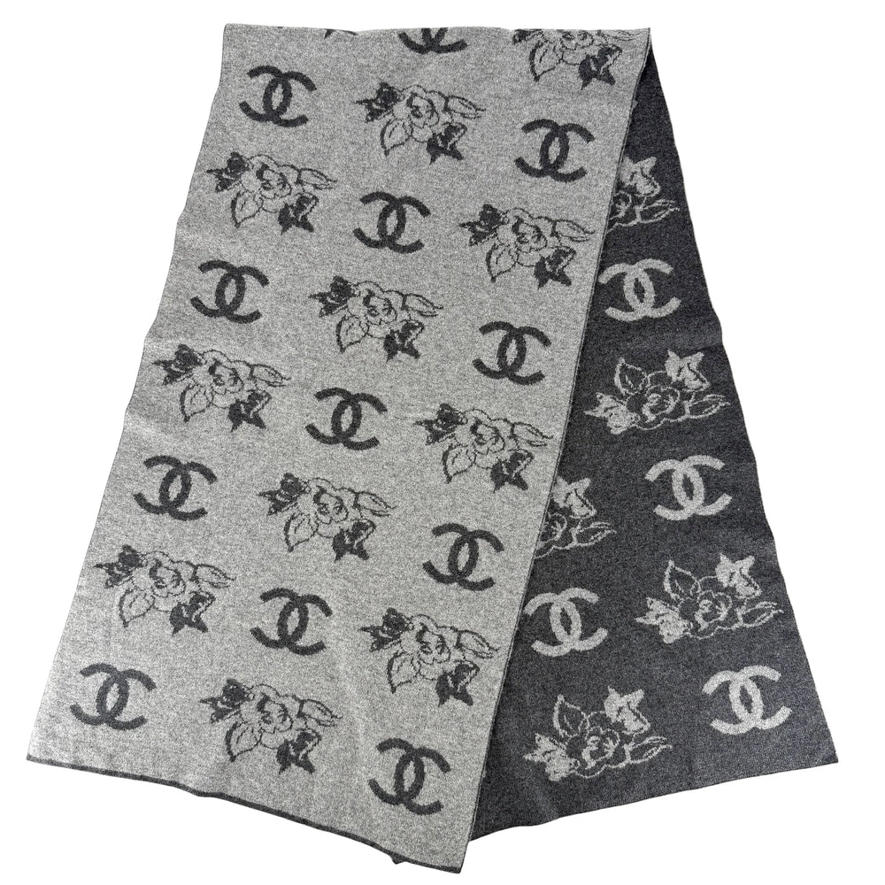 CHANEL シャネル マフラー ココマーク カメリア ファッションアイテム 秋 冬 カシミヤ グレー レディース【中古品】
