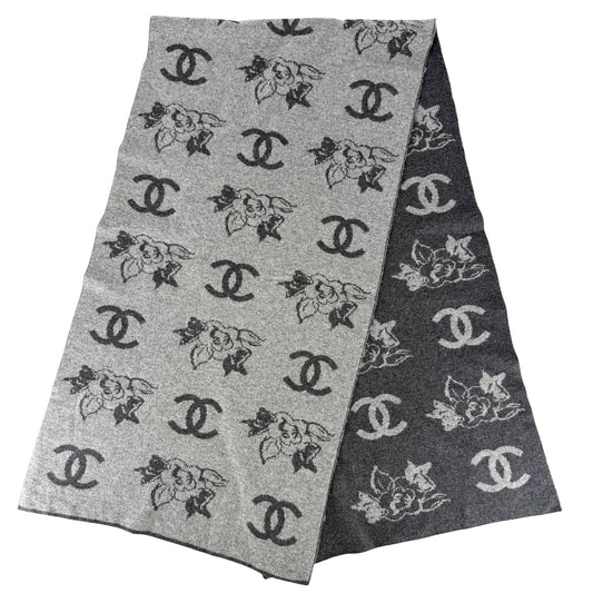 CHANEL シャネル マフラー ココマーク カメリア ファッションアイテム 秋 冬 カシミヤ グレー レディース【中古品】