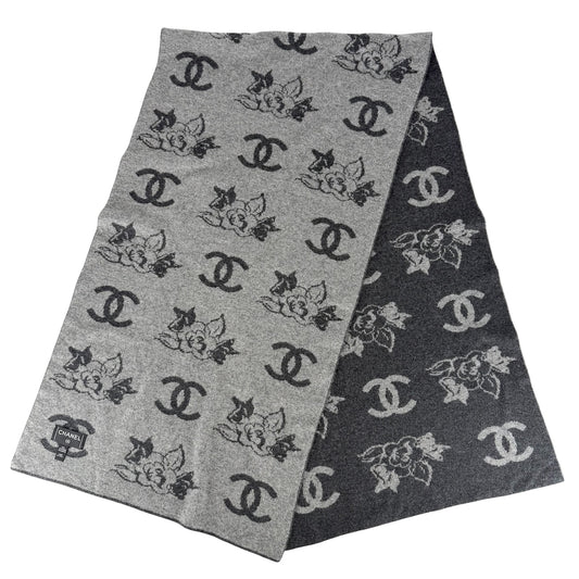 CHANEL シャネル マフラー ココマーク カメリア ファッションアイテム 秋 冬 カシミヤ グレー レディース【中古品】