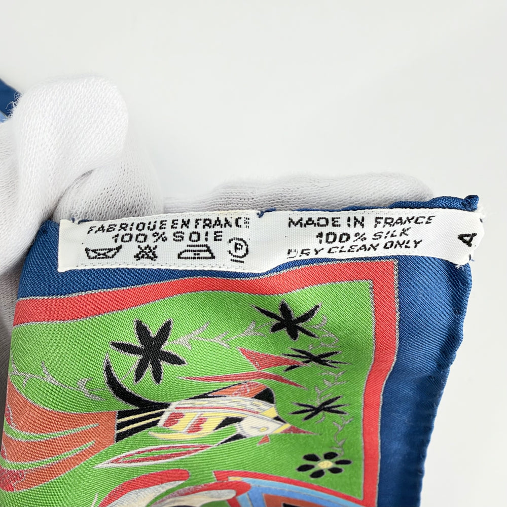 HERMES エルメス スカーフ カレ90 Kachinas カチナ 民族 ファッションアイテム シルク ブルー 青 マルチカラー レディース【中古品】