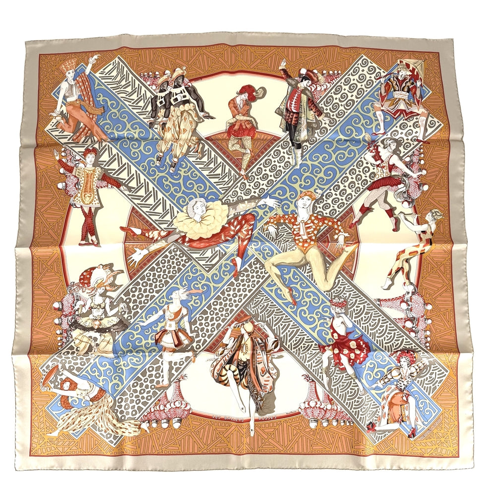 HERMES エルメス スカーフ カレ90 LES BALLETS RUSSES ロシアバレエ ファッションアイテム シルク オレンジ ベージュ レディース【中古品】