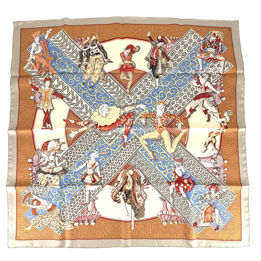 HERMES エルメス スカーフ カレ90 LES BALLETS RUSSES ロシアバレエ ファッションアイテム シルク オレンジ ベージュ レディース【中古品】
