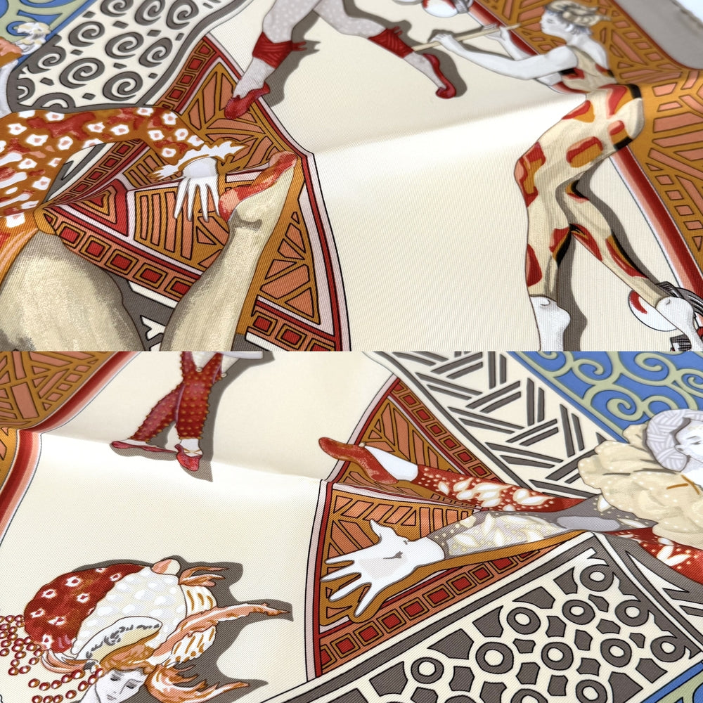 HERMES エルメス スカーフ カレ90 LES BALLETS RUSSES ロシアバレエ ファッションアイテム シルク オレンジ ベージュ レディース【中古品】