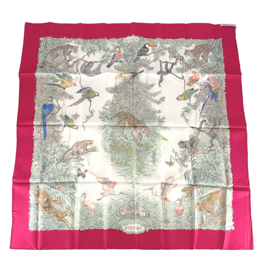 HERMES エルメス スカーフ カレ90 EQUATEUR 赤道直下 アニマル 大判 ファッションアイテム シルク レッド 赤 マルチカラー レディース【中古品】