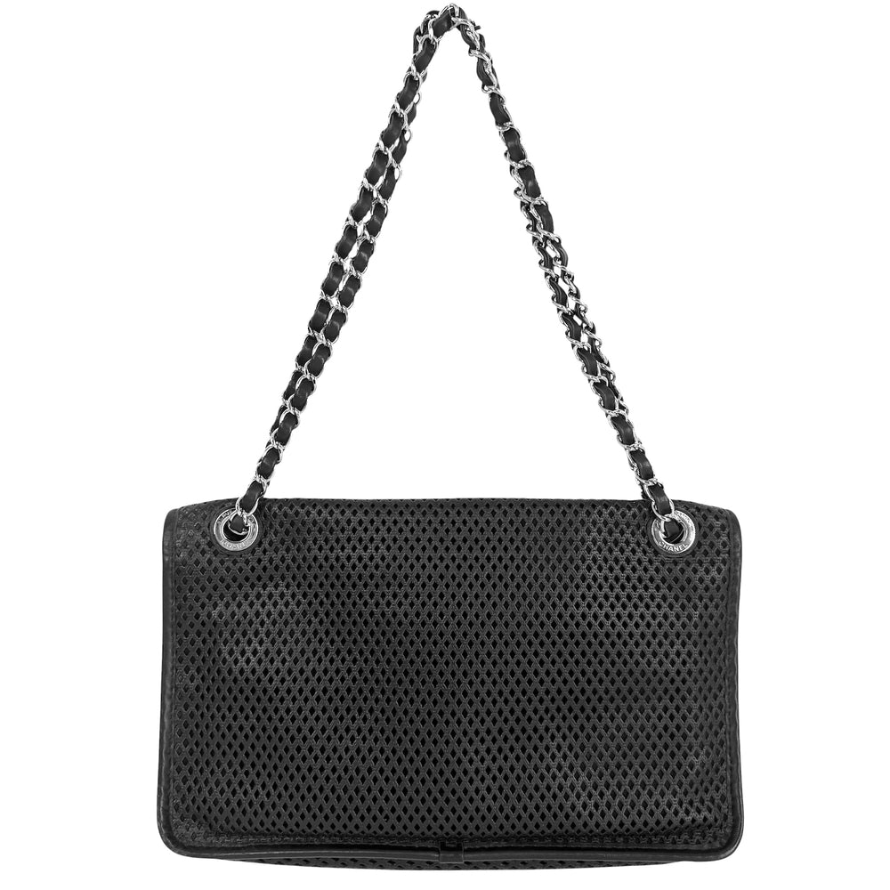 CHANEL シャネル ショルダーバッグ フレンチリビエラ パンチング ココマーク ダブルチェーン A67652 レザー ブラック 黒 シルバー金具 レディース【中古品】