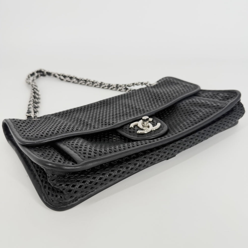 CHANEL シャネル ショルダーバッグ フレンチリビエラ パンチング ココマーク ダブルチェーン A67652 レザー ブラック 黒 シルバー金具 レディース【中古品】