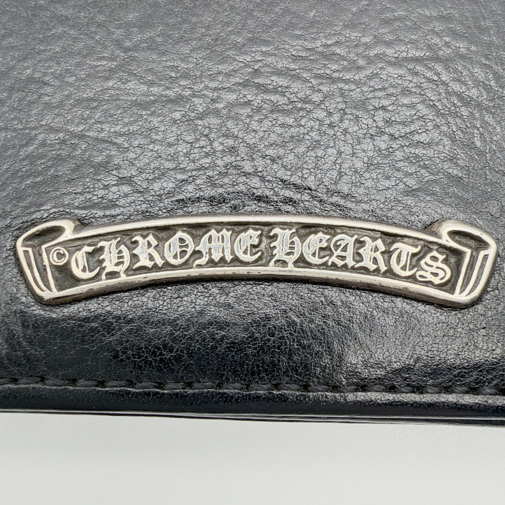 CHROME HEARTS クロムハーツ カードケース 3ポケット スクロールラベル レザー ブラック 黒 シルバー金具 メンズ【中古品】