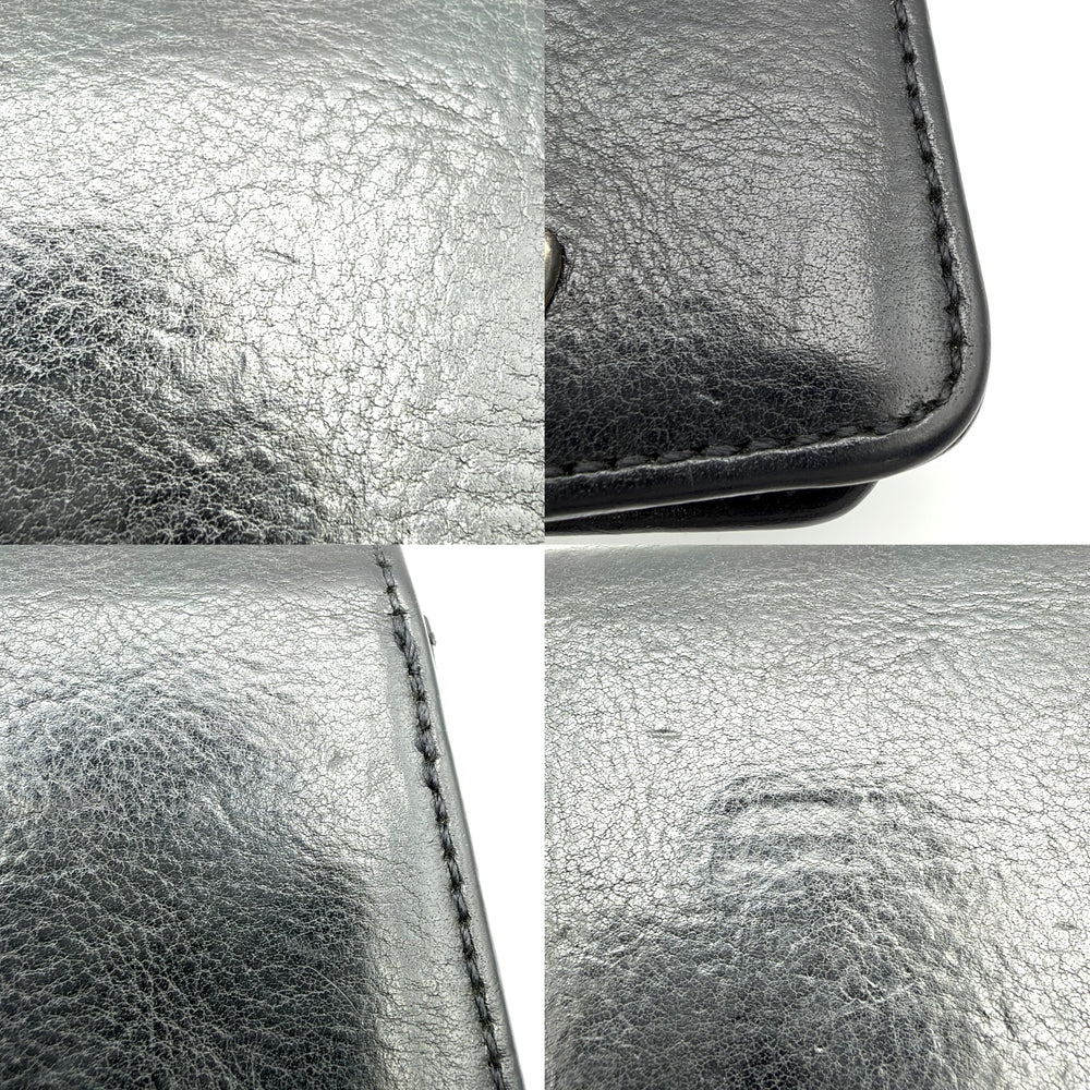 CHROME HEARTS クロムハーツ カードケース 3ポケット スクロールラベル レザー ブラック 黒 シルバー金具 メンズ【中古品】