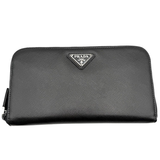 PRADA プラダ 長財布 トライアングルロゴ ロングウォレット サフィアーノレザー M506A レザー ブラック 黒 シルバー金具 レディース【中古品】