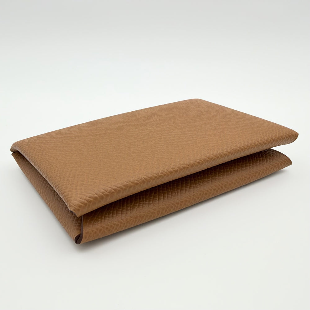 HERMES エルメス カードケース カルヴィ コインケース 名刺入れ 小銭入れ 小物 W刻印 ヴォーエプソン ブラウン 茶 シルバー金具 メンズ 2024年【中古品】