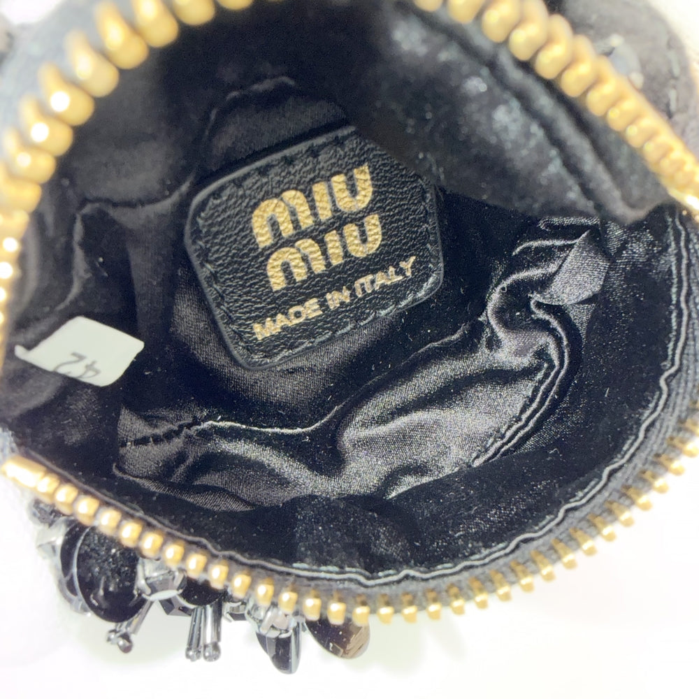 MIUMIU ミュウミュウ ブレスレット ロゴ ミニサテンポーチ リストポーチ レザー ブラック 黒 ゴールド金具 レディース【中古品】