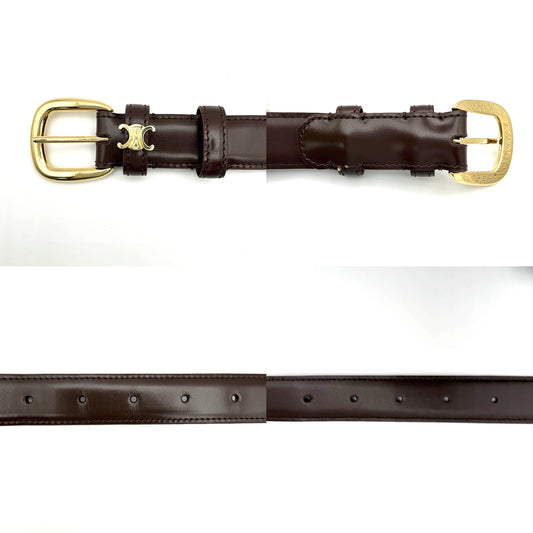 CELINE セリーヌ ベルト スモール トリオンフ ファッションアイテム レザー ブラウン 茶 ゴールド金具 レディース【中古品】