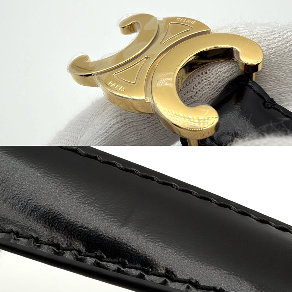 CELINE セリーヌ ベルト スモール トリオンフ ファッションアイテム レザー ブラック 黒 ゴールド金具 レディース【中古品】