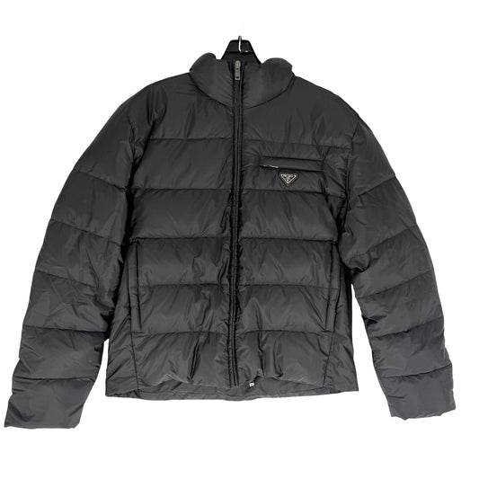 PRADA プラダ ダウンジャケット アウター トライアングルロゴ 50 ブラック 黒 シルバー金具 冬 ナイロン メンズ【中古品】