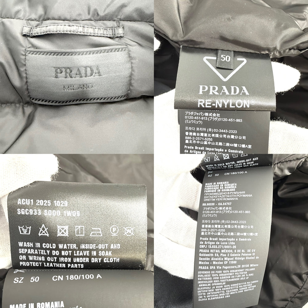 PRADA プラダ ダウンジャケット アウター トライアングルロゴ 50 ブラック 黒 シルバー金具 冬 ナイロン メンズ【中古品】