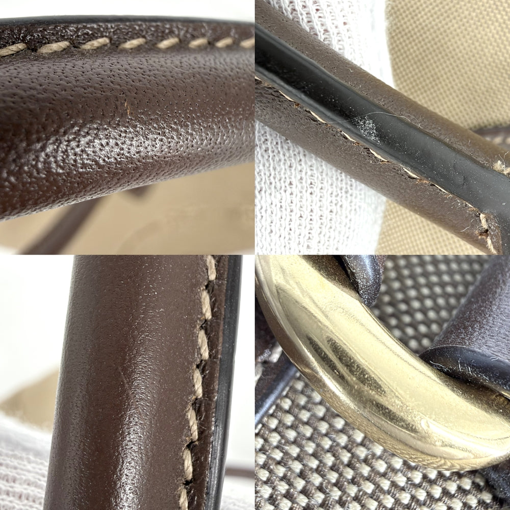 PRADA プラダ ハンドバッグ トートバッグ 1BG159 キャンバス レザー ベージュ ブラウン 茶 ゴールド金具 レディース【中古品】