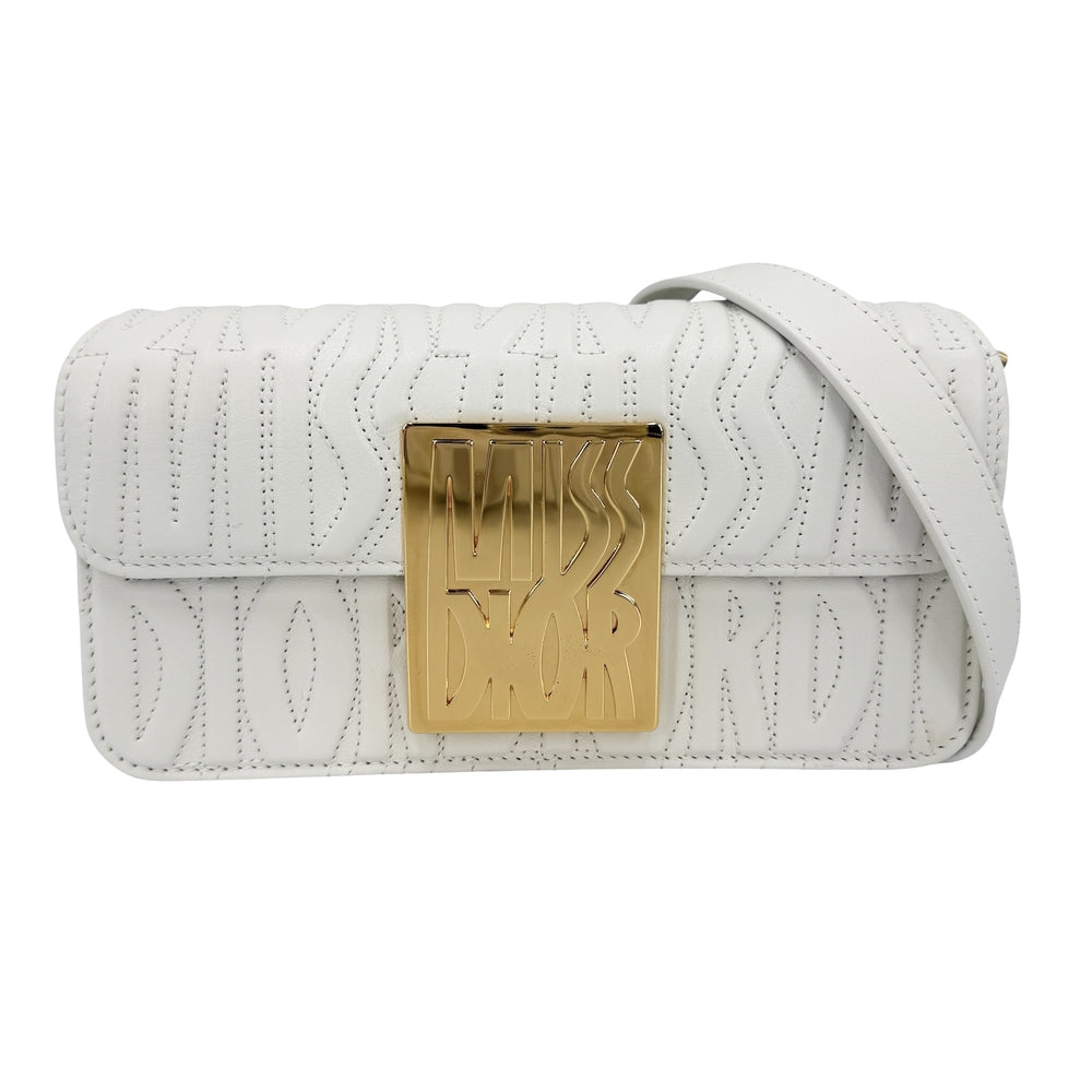 Christian Dior クリスチャンディオール ハンドバッグ ミスディオール フラップ キルティング レザー ホワイト 白 ゴールド金具 レディース【中古品】