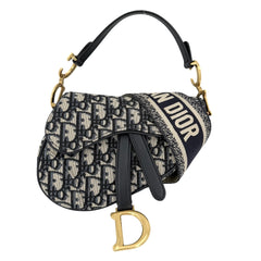 Dior ディオール 2WAY オブリーク サドルバッグ ショルダーバッグ ハンドバッグ キャンバス ベージュ ネイビー 紺 ゴールド金具 レディース【中古品】